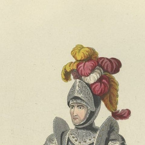 Antique Print of Long-Bellied Armour, 1842, close-up 2