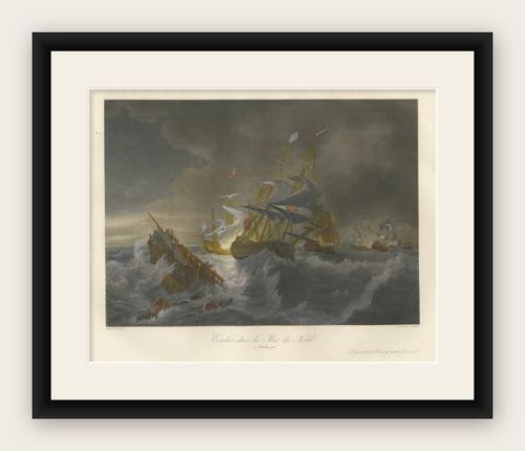 Battle in the North Sea at Calais after Théodore Gudin, c.1845, shown framed