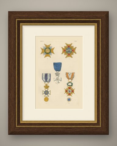 Orders of Spain, San Hermenegildo and Isabella the Catholic, Plate XXVII, 1844, shown framed