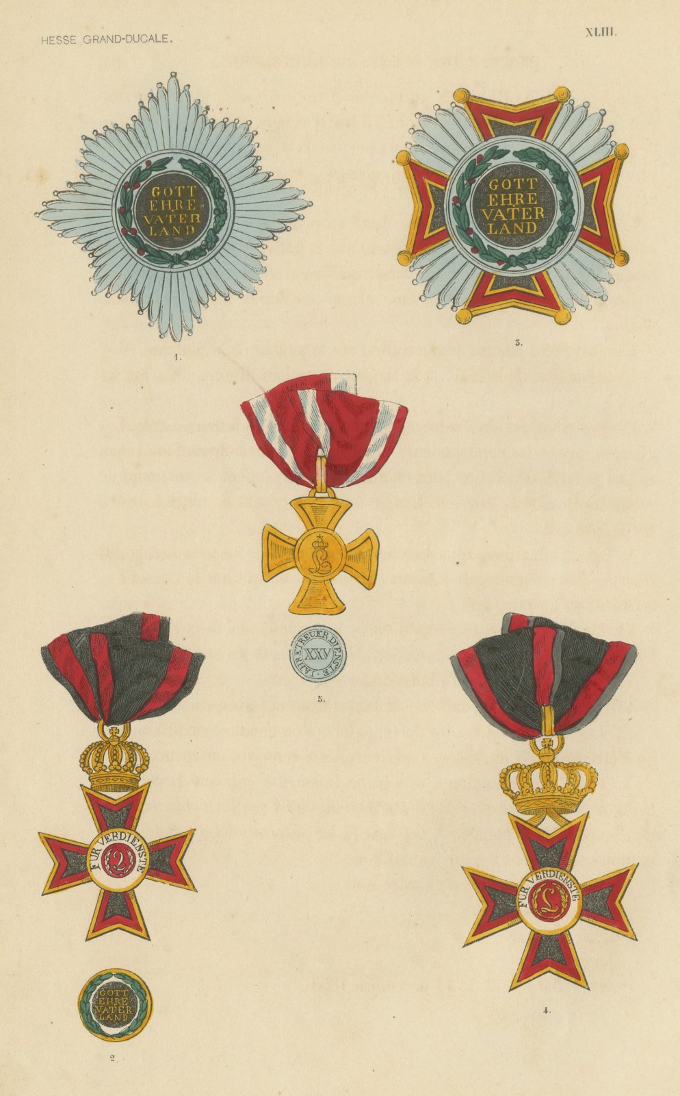 Grand Duchy of Hesse, Order of Louis Insignia, Plate XLIII, Wood Engraving, 1844