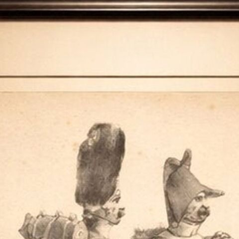 Antique French Military Lithograph, Soldiers with Pack and Rifle, c.1820, close-up 3