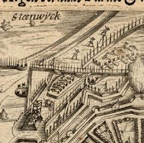 Antique Print of the Siege of Steenwijk, The Netherelands, by Baudartius, 1616, close-up 1