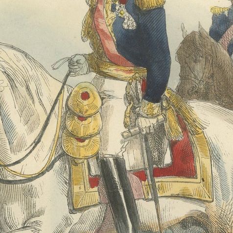 Napoleonic General of Division on Horseback, Bellangé, Military Print, 1843, close-up 3