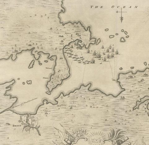 Antique Print of the Battle of Camaret in the Nine Years War, Near Brest, France, close-up 2
