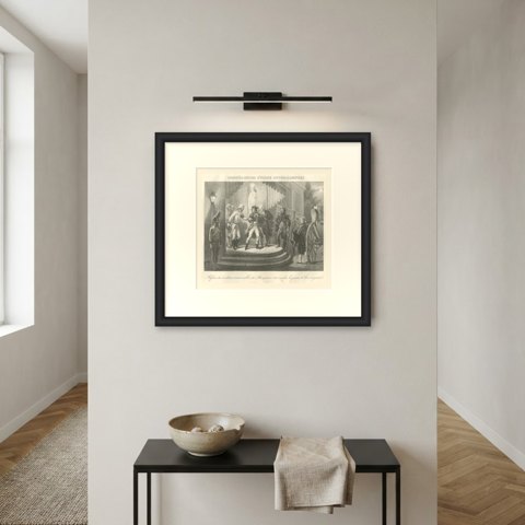 Conferences of Udine Broken Off, Then War, Antique Madou Lithograph, 1827, shown framed on a wall