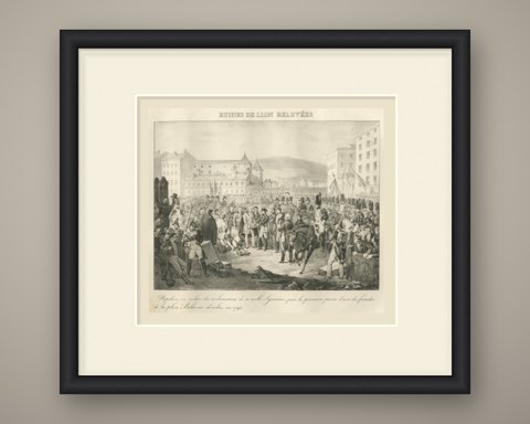 Lyon Rebuilt, the Place Bellecour, Antique Madou Lithograph, 1827, shown framed
