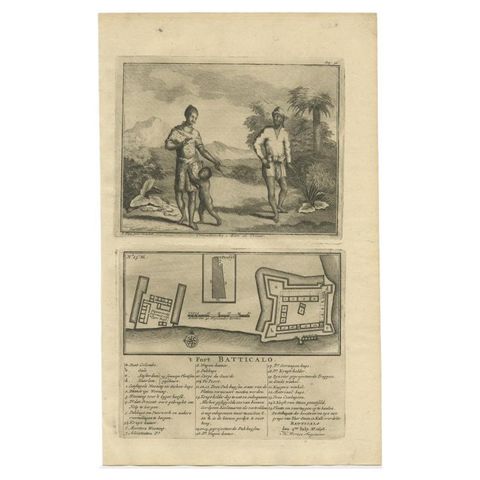 Old Print of the Fort at Batticaloa in the Eastern Province Sri Lanka (Ceylon), view 2