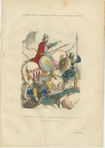 Early French Warriors and Nobility, Gaulish to Norman Cavalry, 4-Plate Set, 1860, view 5