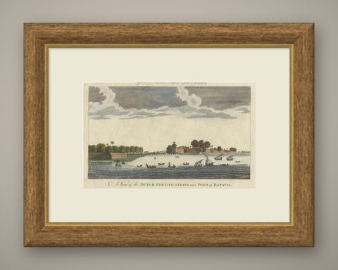 1778 View of the Dutch Fortifications and Port of Batavia, Now Jakarta, shown framed
