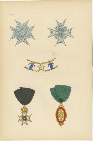 Sweden, Orders of the Polar Star and of Vasa, Plate LXXX, Wood Engraving, 1844, view 2