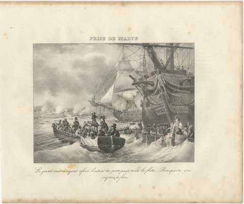 The Taking of Malta, Grand Master Refuses, Antique Madou Lithograph, 1827, view 2