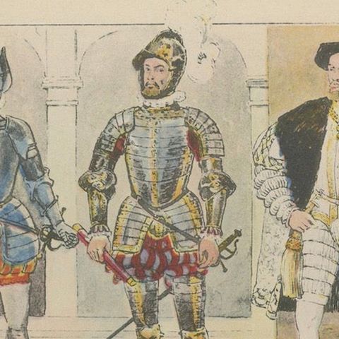 Renaissance Spain Costume & Armour Print, 1880 Chromolithograph by Tilke, close-up 4