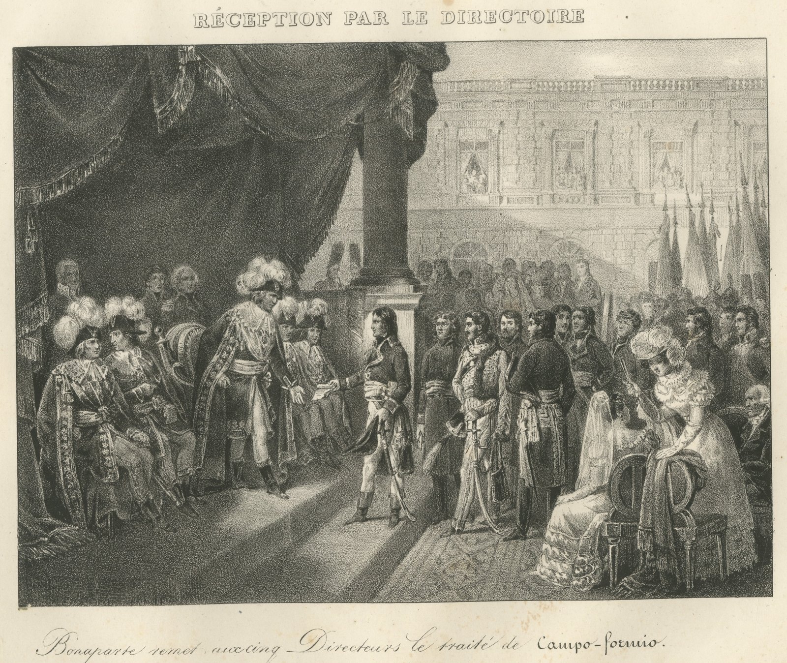 Reception by the Directory, Campo Formio, Antique Madou Lithograph, 1827