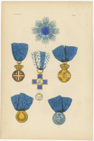 Sardinia, Civil Merit and Military Valor Medals, Plate LXXII, 1844, view 2