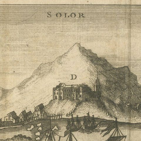 Rare 17th Century Engraving of Solor Island Fort and Bay, Indonesia, circa 1670, close-up 3