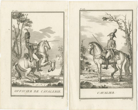 Set of 2 Antique Horse Riding Prints, Cavalry Officer, Cavalry Soldier, view 2