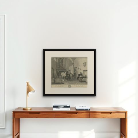 Fine Engraving of the 2nd Corps de Garde in the Low Countries 'Holland', 1760, shown framed on a wall