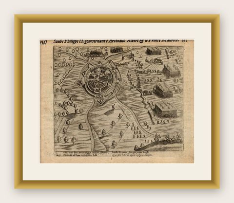 Antique Print of the Siege of Oldenzaal, Enschede & Ootmarsum, 1616, shown framed