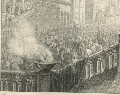 Festival of the Prophet's Birthday, Cairo, Antique Madou Lithograph, 1827, close-up 1
