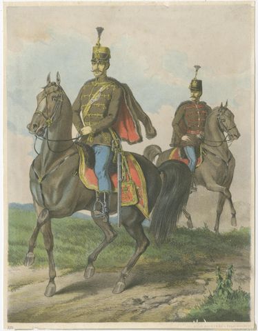 Antique Print, Hungarian Hussars on Horseback, Military Uniforms, 1858, view 2