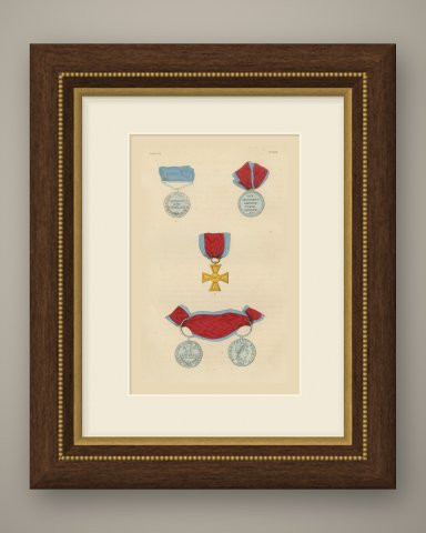 Hanover, Waterloo Medal and Service Medals, Plate XXXIX, Wood Engraving, 1844, shown framed