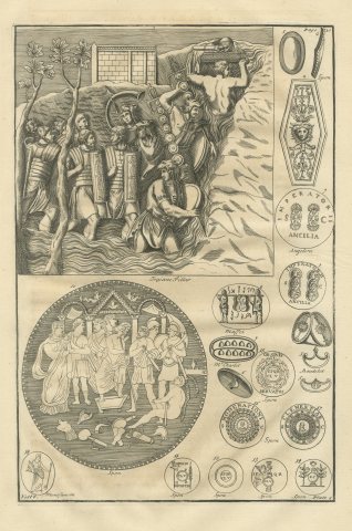 Roman Shields, Ancilia and Military Coins with Trajan's Column Relief, 1722