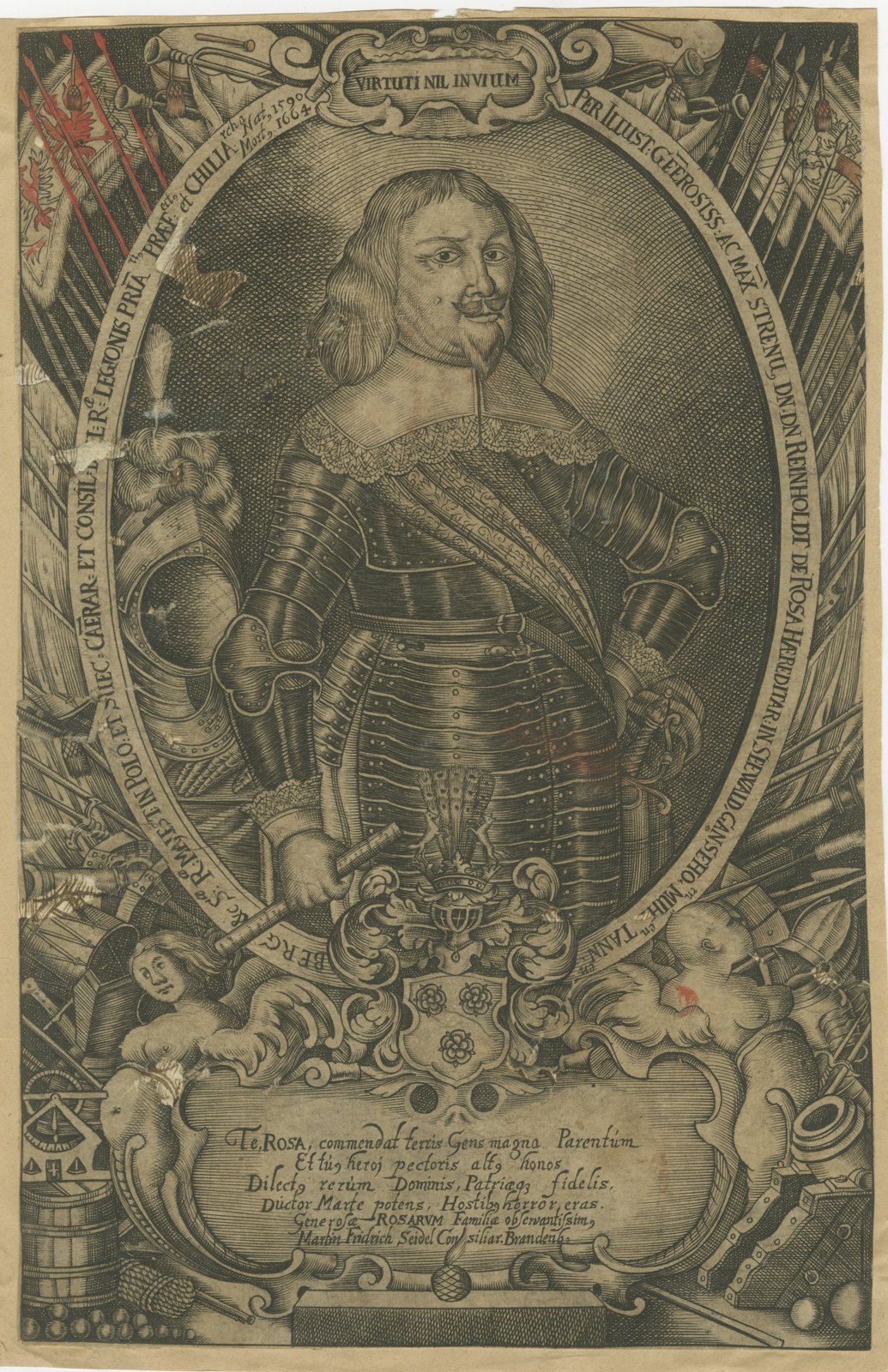 Reinhold de Rosa, Military Commander in Armor, Copper Engraving, circa 1670
