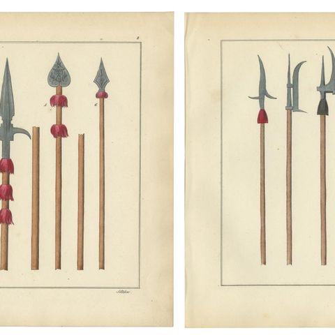 19th-Century Lithograph Compilation of Medieval Polearms and Weapons, close-up 3
