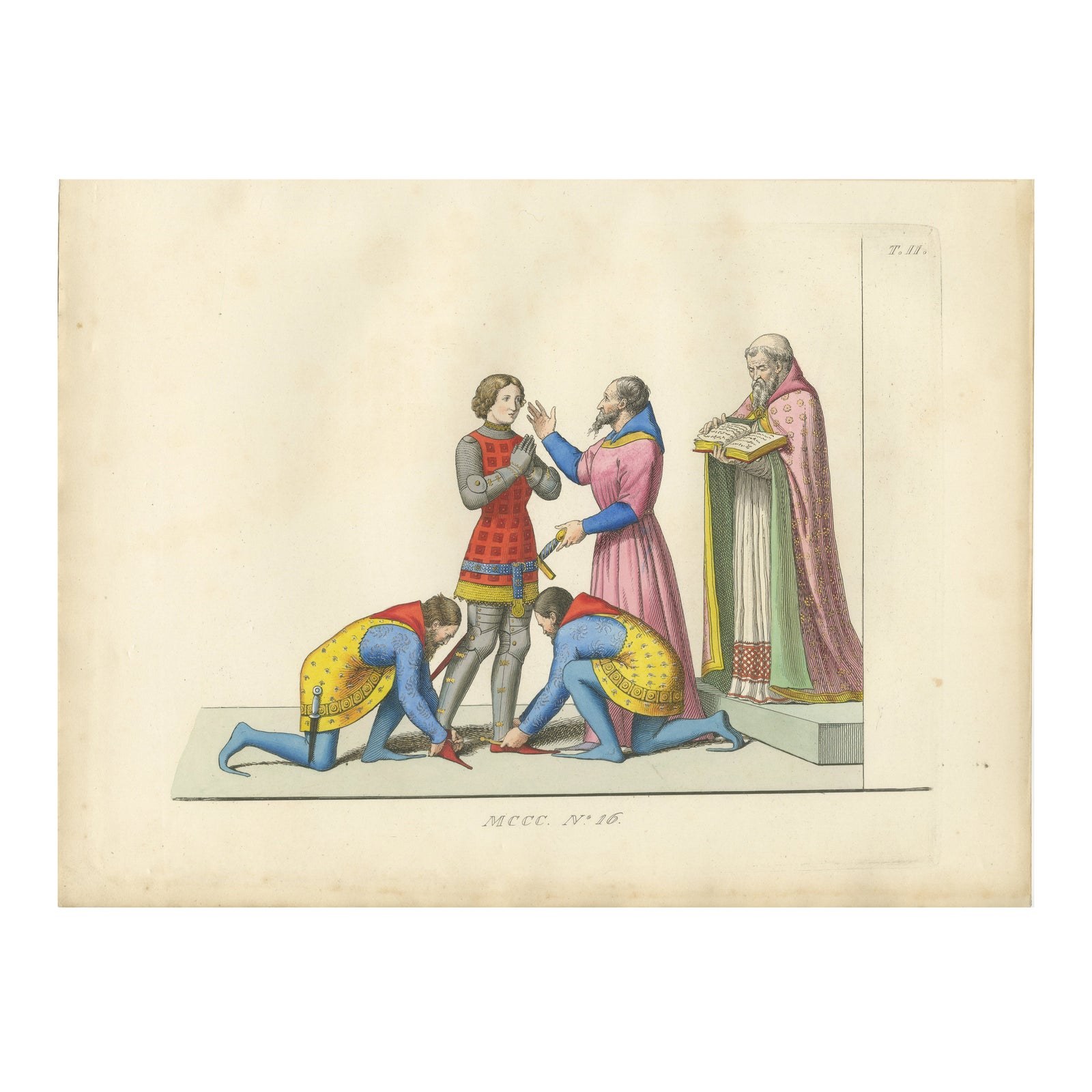 Creation of a Knight Ceremony, 14th Century, Hand-Colored, ca.1860
