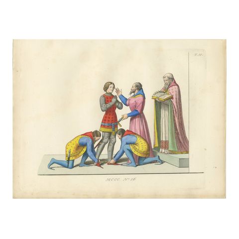 Creation of a Knight Ceremony, 14th Century, Hand-Colored, ca.1860