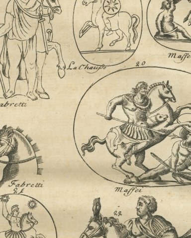 Roman Swords, Spearheads and Cavalry from Trajan's Column, Montfaucon, 1722, close-up 1