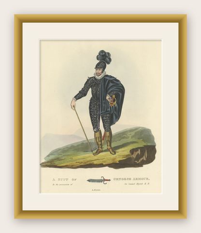 Old Print of Genoese Armour of Genoese Crossbowmen, 1842, shown framed