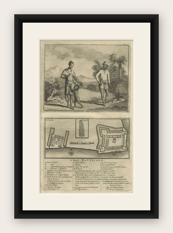 Old Print of the Fort at Batticaloa in the Eastern Province Sri Lanka (Ceylon), shown framed