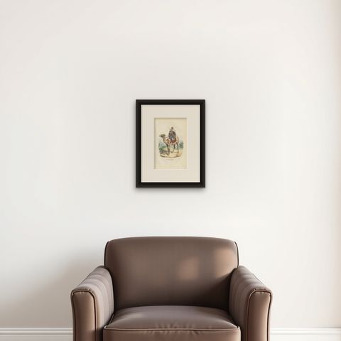French Dromedary Regiment 1798, Napoleon Egypt Campaign Military Print, 1843, shown framed on a wall