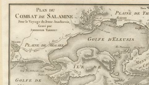 Original Antique Battle Map of Salamis, Ambroise Tardieu, 1821, close-up 2