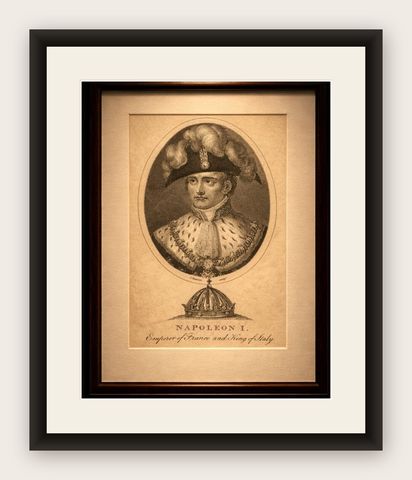Napoleon I Portrait, Emperor of France, Stipple Engraving c.1815, shown framed