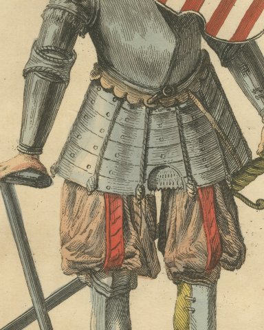 Albert Duke of Saxony in Armor with Shield and Sword, Costume of 1489, 1757, close-up 2