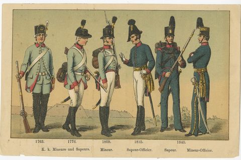 Austrian Military Uniforms Lithograph, Engineers, Landwehr & Staff, c.1890, view 2