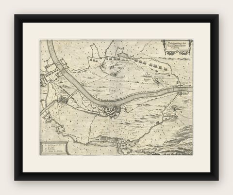 Antique Map of The Siege of Gennep, the Netherlands, c.1650, shown framed
