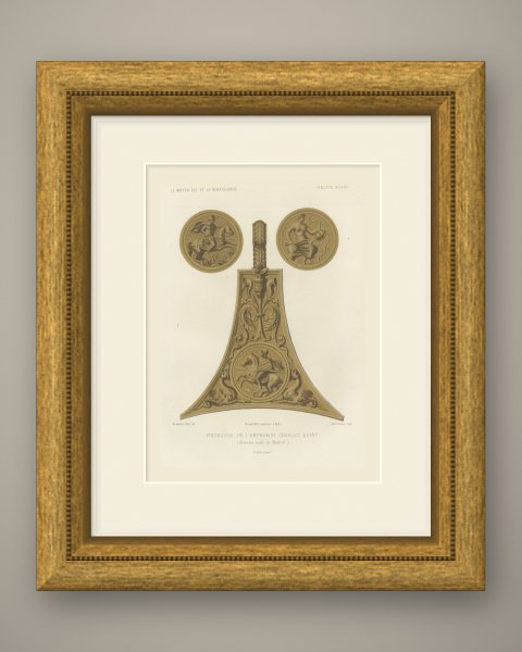 Powder Flask of the Emperor Charles the Fifth, Antique Print, 1851, shown framed
