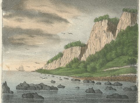 Hussar Officer, Berlin Cook and Cuirassier Trumpeter with the Rügen Cliffs, 1842, close-up 2