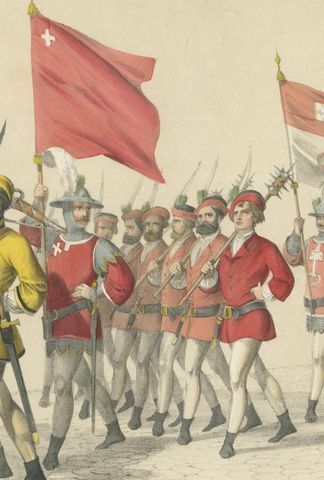 1855 Hand-Colored Lithograph of Swiss Cantonal Troops, Uri, Schwyz, Unterwalden, close-up 2