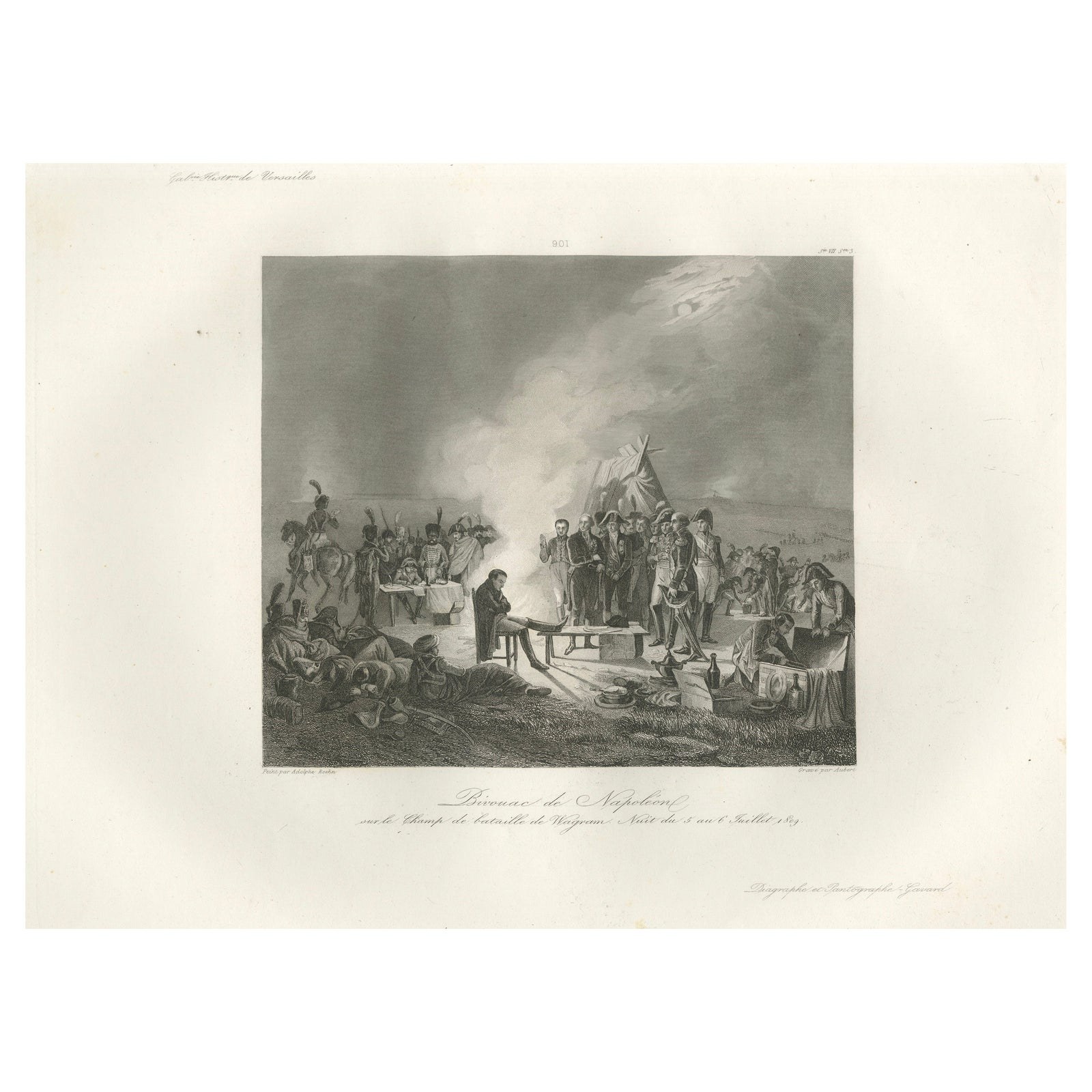 Napoleon at the Bivouac of Wagram, French Empire History Engraving, ca.1840