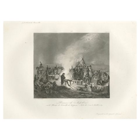 Napoleon at the Bivouac of Wagram, French Empire History Engraving, ca.1840