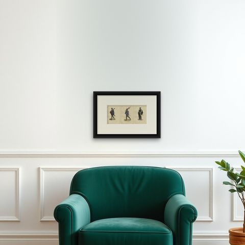 Japanese Soldiers Depicted in Hand-Colored Lithographs, Published in 1844, shown framed on a wall