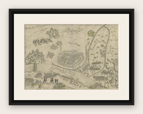 Antique Map of the 1591 Siege and Occupation of Deventer City, Holland, c1610, shown framed