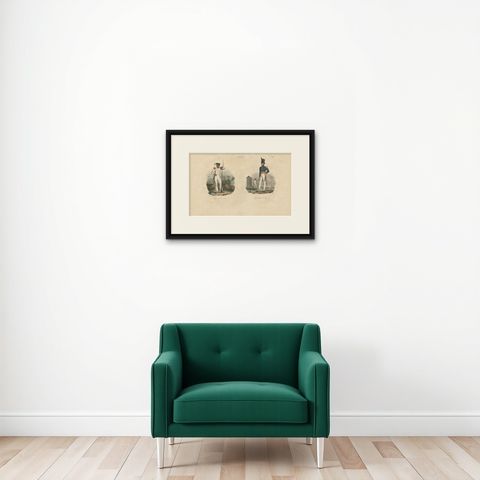 Antique Print of an Amboine Soldier and Officer, circa 1833, shown framed on a wall