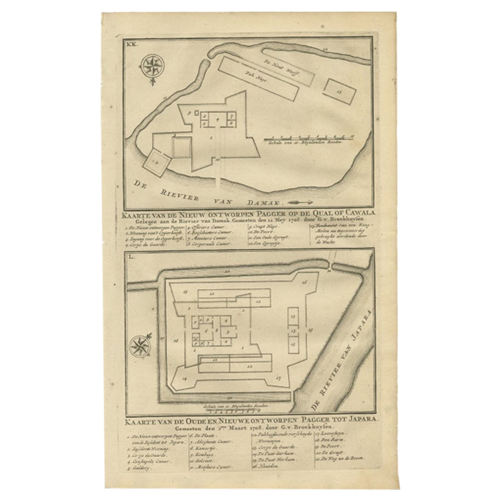 Antique Print of the Fortifications of Demak and Jepara, Java, Indonesia, 1726