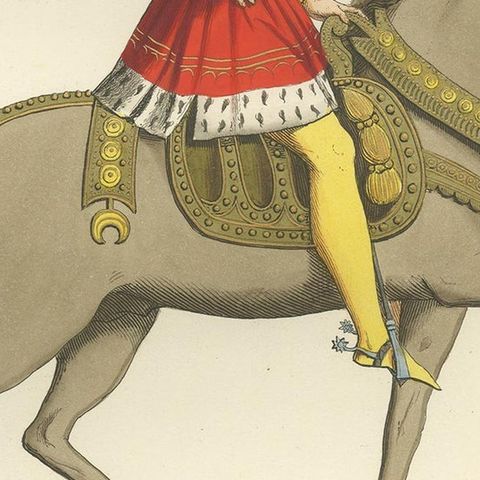 Antique Print of a Young Cavalryman, Italy, 14th Century, by Bonnard, 1860, close-up 2