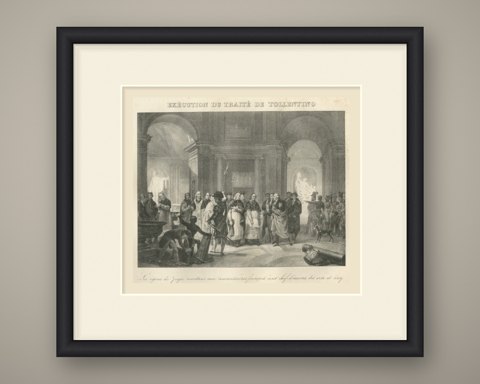 Treaty of Tolentino, the Pope's Masterpieces, Antique Madou Lithograph, 1827, shown framed